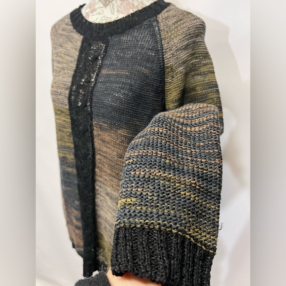 CURIO NY‎ Black and taupe blended open knit sweater size L - Picture 2 of 13
